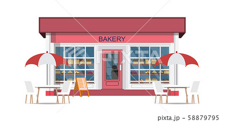 Cafe street coffee shop with chairs and table. 58879795