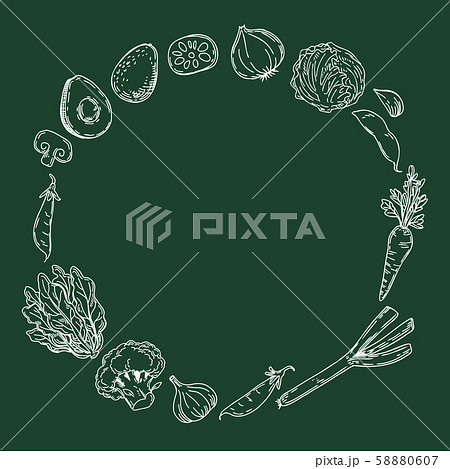 野菜の手描きイラスト サークルフレーム 野菜の手描きイラスト サークルフレーム 58880607