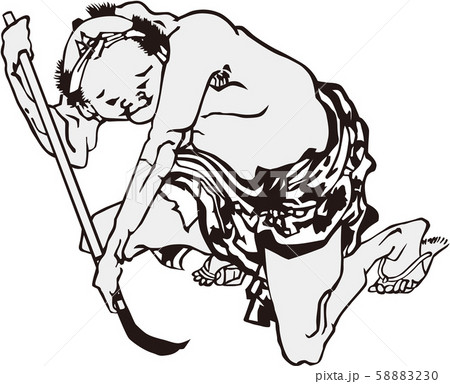浮世絵 大工 その1 白黒のイラスト素材 50