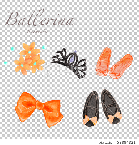 Watercolor style ballet shoes tiara floral decoration ribbon 58884821