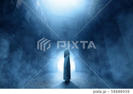 Scary ghost woman with blood and dirty face 58886056