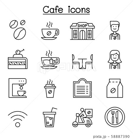 Cafe, Coffee icon set in thin line style 58887390