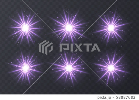 Light flares set isolated on transparent background. Purple lens flares, bokeh, sparkles, shining 58887682