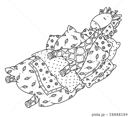 Vector cute, sleeping giraffe in bed. Vector cute, sleeping giraffe in bed. 58888194