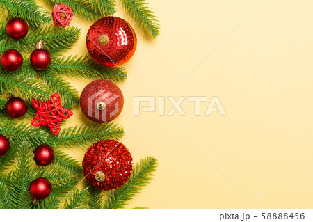 Christmas composition made of fir tree, balls and Christmas composition made of fir tree, balls and 58888456