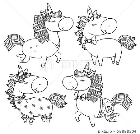 Vector unicorn cartoons, black silhouette. Vector unicorn cartoons, black silhouette. 58888504