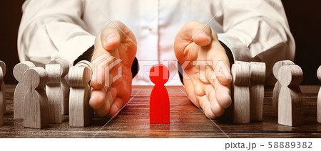 A businessman pushes a crowd of people and finds the right person. Identify disloyal, repression, dissent. toxic, non-competent worker. manages the business. Candidate for work talent. Human resources A businessman pushes a crowd of people and finds the right person. Identify disloyal, repression, dissent. toxic, non-competent worker. manages the business. Candidate for work talent. Human resources 58889382