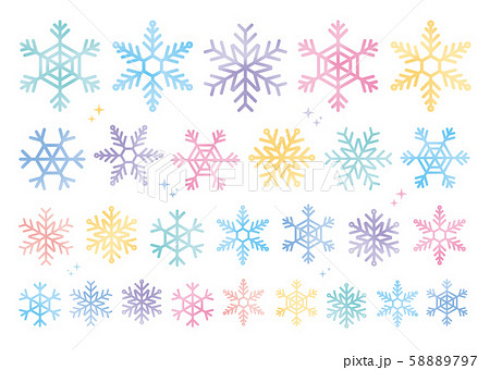 カラフル水彩雪の結晶セットのイラスト素材 5797