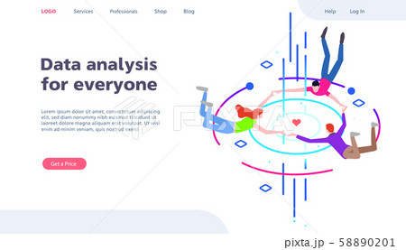 Workflow in the virtual world. The creative team of flying in the virtual world. Isometric template 58890201