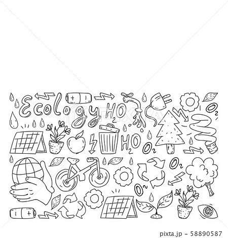 Vector logo, design and badge in trendy drawing style - zero waste concept, recycle and reuse 58890587