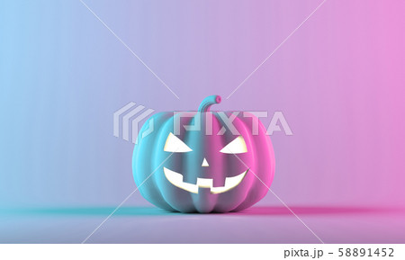Halloween pumpkin on neon gradient background. 3D 58891452