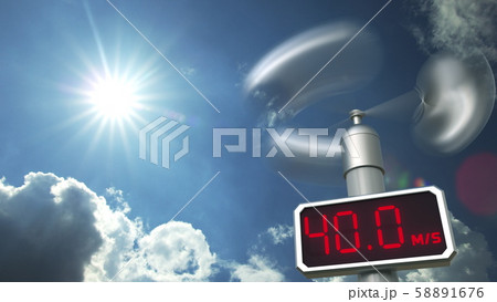 Anemometer shows 40 meters per second wind speed. Weather forecast related 3D rendering 58891676