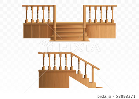 Porch from wooden balustrade design elements. 58893271