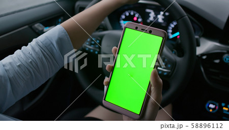green screen phone in car green screen phone in car 58896112