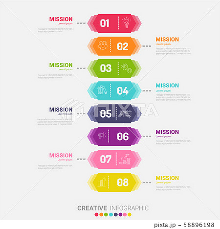 Infographic design template with numbers 8 option for Presentation infographic, Timeline infographics, steps or processes. Vector illustration. 58896198