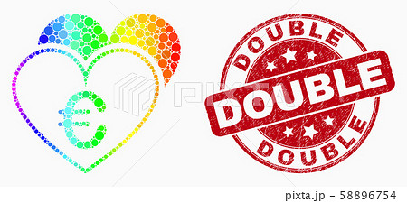 Vector Spectrum Dot Euro Love Hearts Icon and Scratched Double Stamp Seal Vector Spectrum Dot Euro Love Hearts Icon and Scratched Double Stamp Seal 58896754