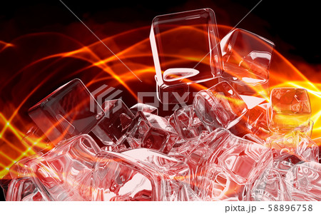 Ice cubes isolated on fire burn background 3d illustration Ice cubes isolated on fire burn background 3d illustration 58896758