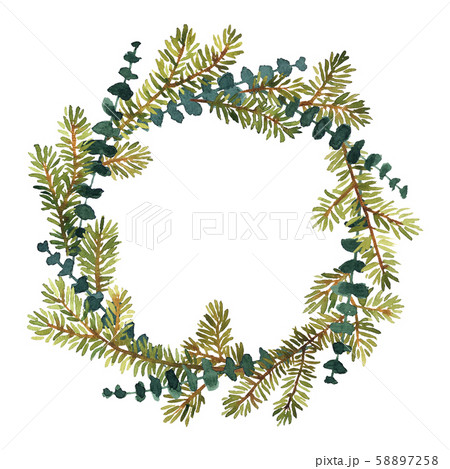 Watercolor wreath of spruce and eucaliptus for Watercolor wreath of spruce and eucaliptus for 58897258