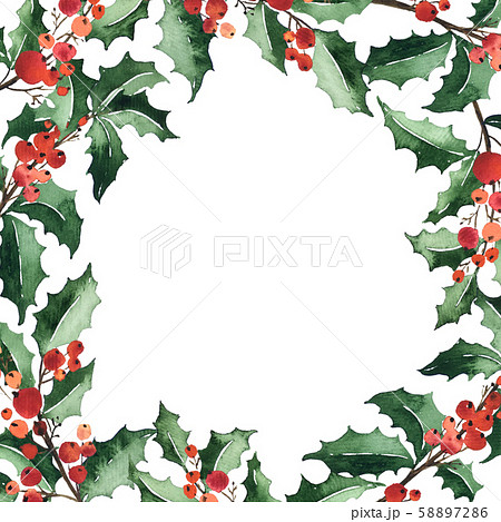 Watercolor frame arangement of holly berries for 58897286