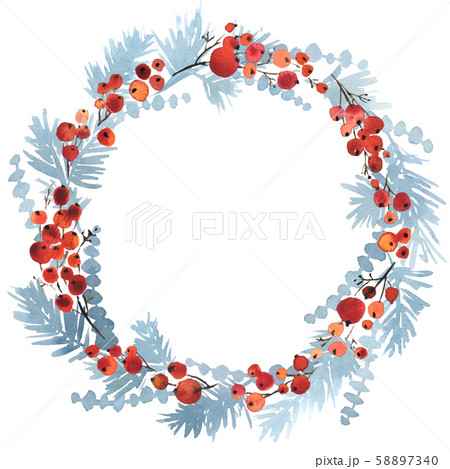 Watercolor Christmas wreath of blue spruce red Watercolor Christmas wreath of blue spruce red 58897340