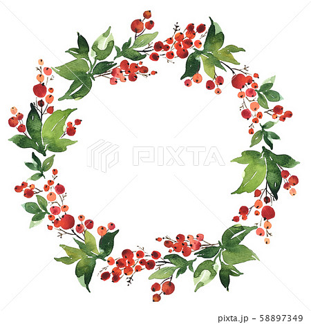 Christmas Watercolor wreath of holly berries 58897349