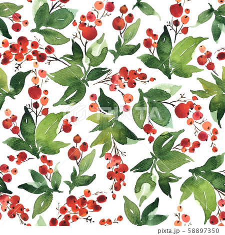 Christmas Watercolor seamless pattern with holly 58897350