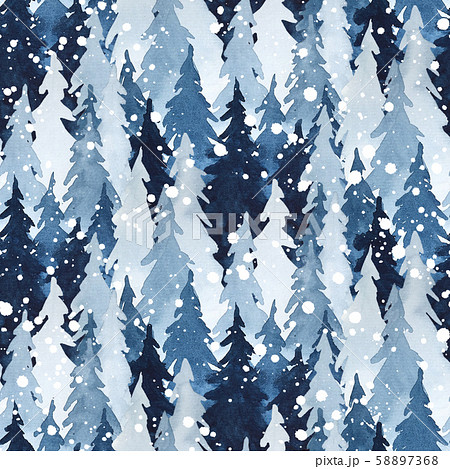 Watercolor seamless pattern with indigo blue pine Watercolor seamless pattern with indigo blue pine 58897368