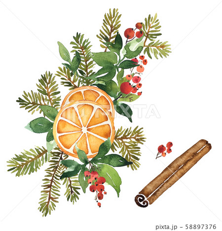 Watercolor Christmas floral arrangement of Watercolor Christmas floral arrangement of 58897376