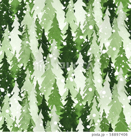 Seamless watercolor pattern with green pine trees Seamless watercolor pattern with green pine trees 58897406