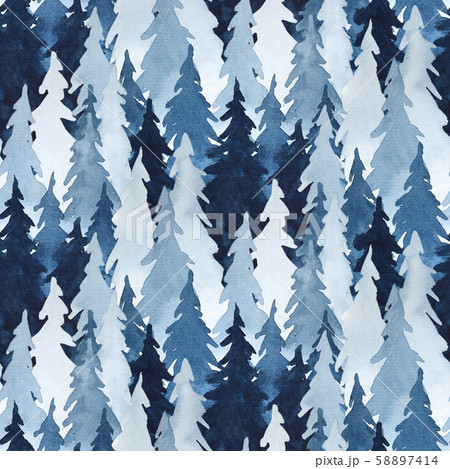 Seamless watercolor pattern indigo blue pine Seamless watercolor pattern indigo blue pine 58897414