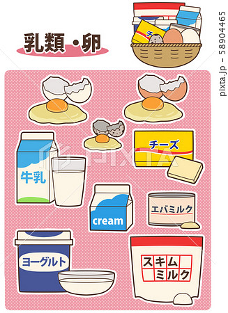 9種類の乳類・卵製品を図にまとめたイラスト 58904465