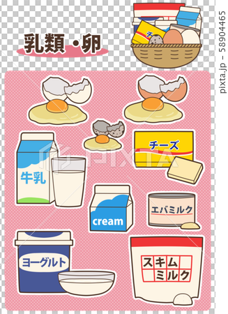 9種類の乳類・卵製品を図にまとめたイラスト 58904465