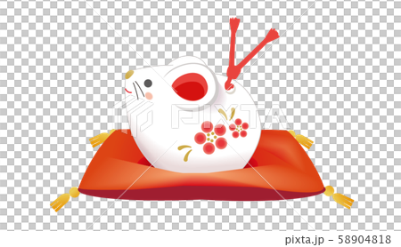 赤座布団にネズミの置物 58904818