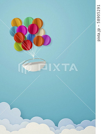 ペーパークラフト 空 雲 気球のイラスト素材