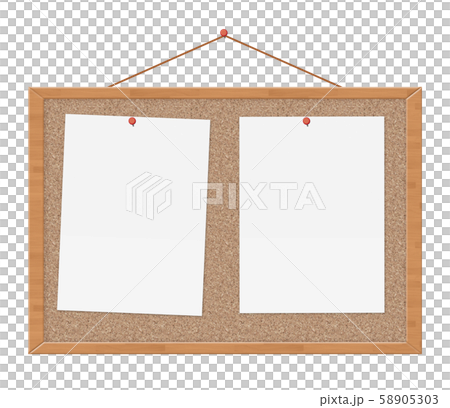 2 sheets of paper on cork board 2 sheets of paper on cork board 58905303