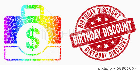Vector Spectral Dot Business Case Icon and Scratched Birthday Discount Stamp 58905607