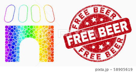 Vector Rainbow Colored Pixelated Building Icon and Grunge Free Beer Seal Vector Rainbow Colored Pixelated Building Icon and Grunge Free Beer Seal 58905619