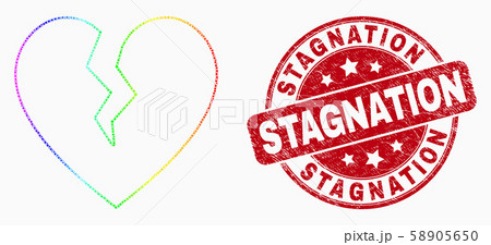 Vector Bright Pixel Broken Heart Icon and Grunge Stagnation Stamp Seal Vector Bright Pixel Broken Heart Icon and Grunge Stagnation Stamp Seal 58905650