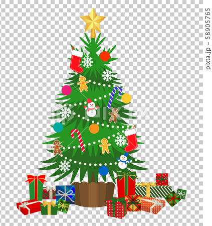 クリスマスツリーとプレゼントの山 イラストのイラスト素材