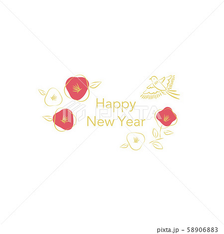 椿の花と尾長鳥の新年用イラストのイラスト素材 5068