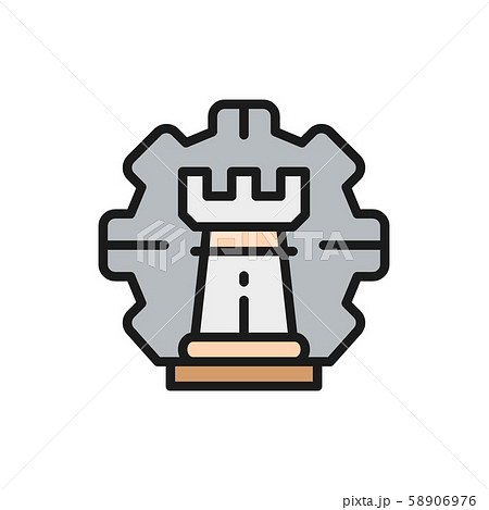 Business strategy, gear wheel with chess piece flat color icon. Business strategy, gear wheel with chess piece flat color icon. 58906976