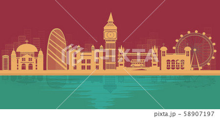 London, England With views of famous landmarks and world-class cities, tourism poster illustrations Paper cutting,Panorama of top world famous landmark of London - vector 58907197