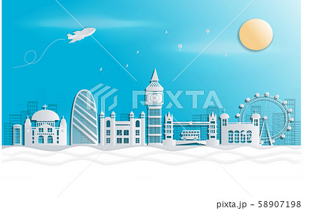 London, England With views of famous landmarks and world-class cities, tourism poster illustrations Paper cutting,Panorama of top world famous landmark of London - vector 58907198