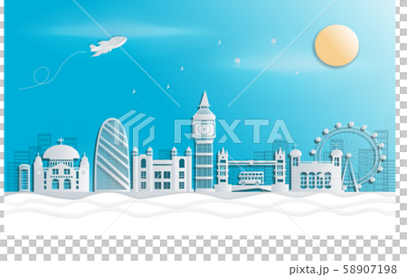 London, England With views of famous landmarks and world-class cities, tourism poster illustrations Paper cutting,Panorama of top world famous landmark of London - vector 58907198