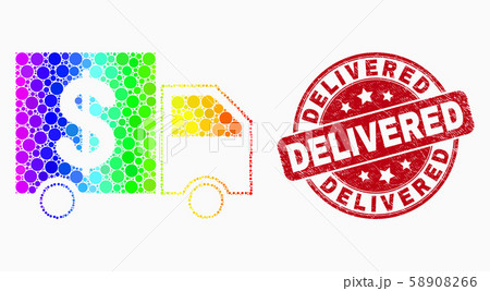 Vector Spectrum Pixel Banking Delivery Icon and Grunge Delivered Stamp Seal Vector Spectrum Pixel Banking Delivery Icon and Grunge Delivered Stamp Seal 58908266