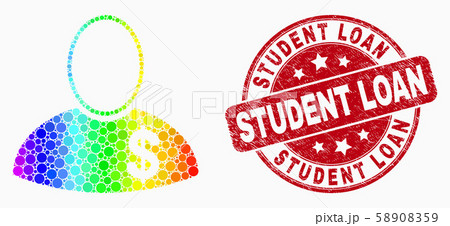 Vector Spectral Pixel Banker Icon and Scratched Student Loan Stamp Vector Spectral Pixel Banker Icon and Scratched Student Loan Stamp 58908359