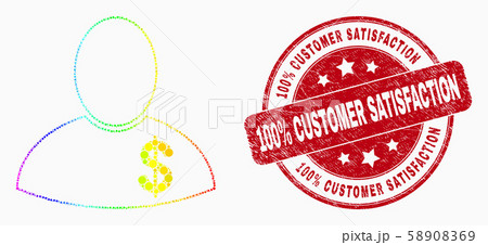 Vector Rainbow Colored Dot Banker Icon and Scratched 100 Percent Customer Satisfaction Seal 58908369