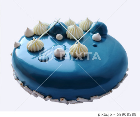 Blue shiny glazed mousse cake with white chocolate Blue shiny glazed mousse cake with white chocolate 58908589