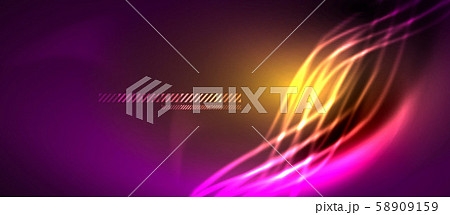 Neon abstract waves background. Shiny lights on bright colors with design elements. Futuristic or 58909159