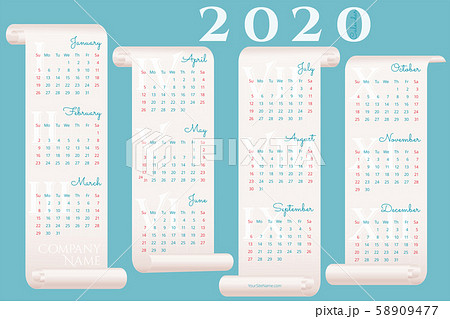 Creative 2020 wall calendar on four parchments. 58909477